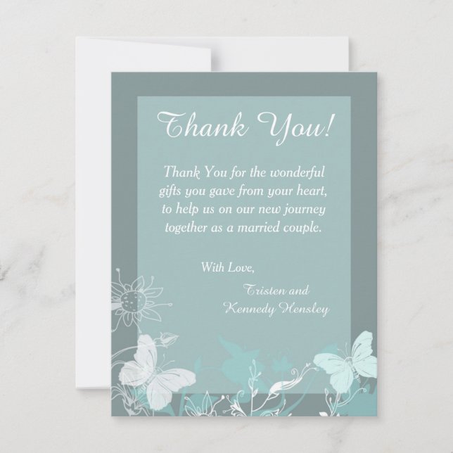 Blue Buttefly 4x5 Flat Wedding Thank You Card (Front)
