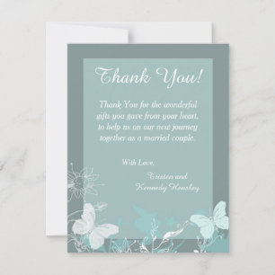 Blue Buttefly 4x5 Flat Wedding Thank You Card