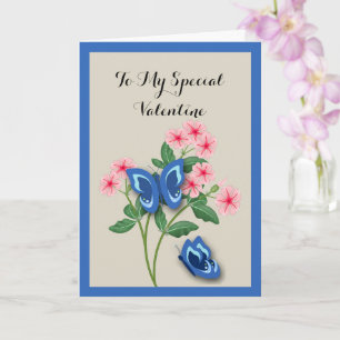 Blue Butterflies among Flowers Valentine Card