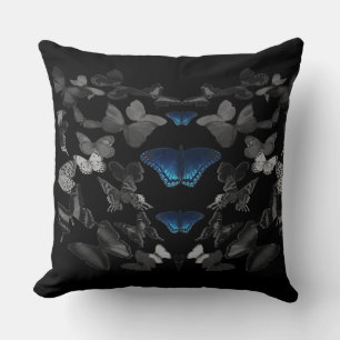 Blue Butterflies And Black And White Butterflies P Cushion