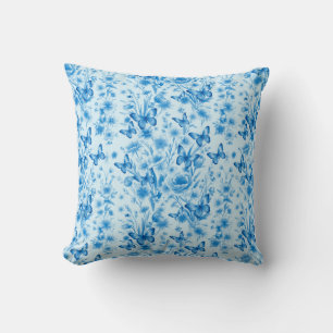Blue Butterflies and Flowers Cushion