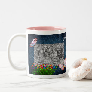 Blue Butterflies And Flowers Personalized Photo Two-Tone Coffee Mug