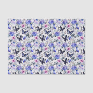 Blue Butterflies And Flowers  Tissue Paper