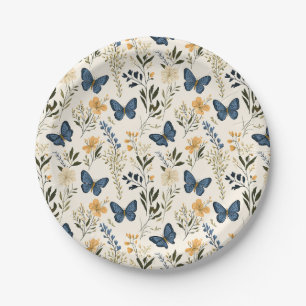 Blue Butterflies and greenery Paper Plate