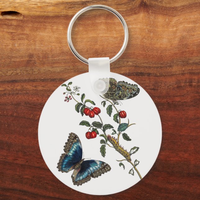  Blue Butterflies and Red Fruits Key Ring (Back)
