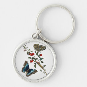 Blue Butterflies and Red Fruits Key Ring