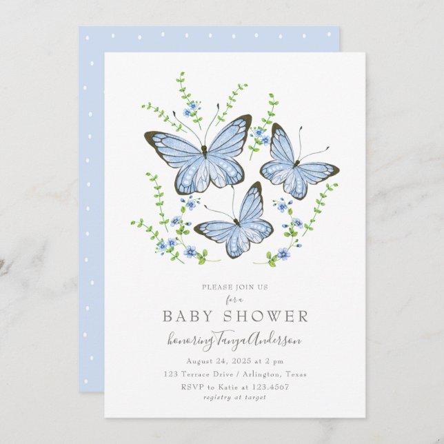 Blue Butterflies Baby Shower Invitation (Front/Back)