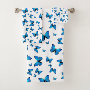 Blue  butterflies bath towel set