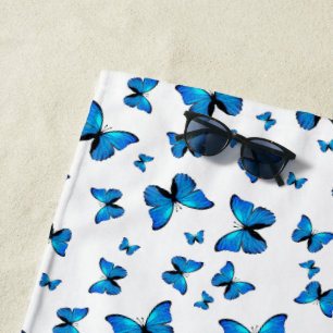 Blue butterflies  beach towel
