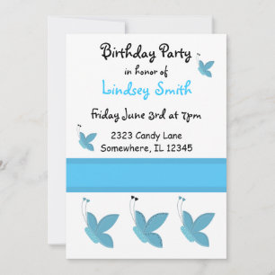 Blue Butterflies Birthday Invitation