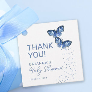 Blue Butterflies Boy Twins Baby Shower Thank You Favour Tags