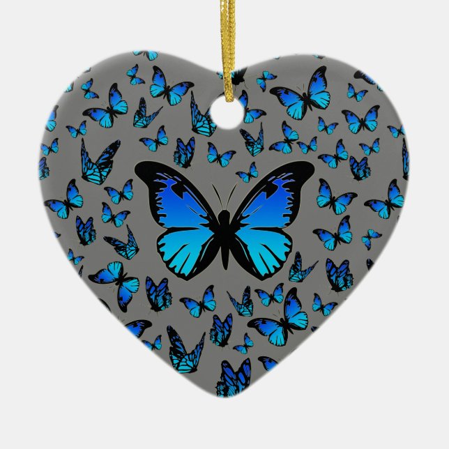 blue butterflies ceramic tree decoration (Front)