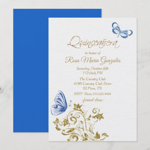 Blue Butterflies Chic Quinceanera Invitation