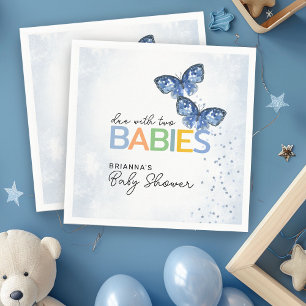 Blue Butterflies Due with Two Twins Baby Shower Napkin