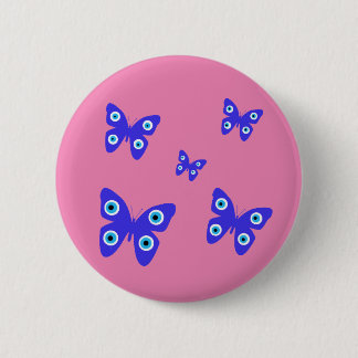 Blue Butterflies Evil Eye with Pink Background 6 Cm Round Badge