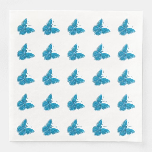 Blue Butterflies Fluttering Illustration Pattern Napkin (Front)