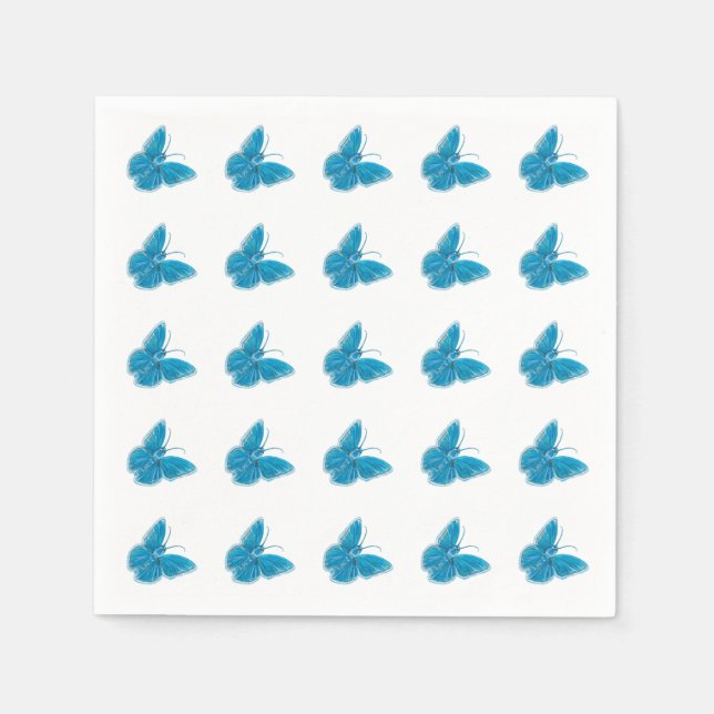 Blue Butterflies Fluttering Illustration Pattern Napkin (Front)