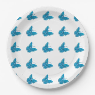 Blue Butterflies Fluttering Illustration Pattern Paper Plate