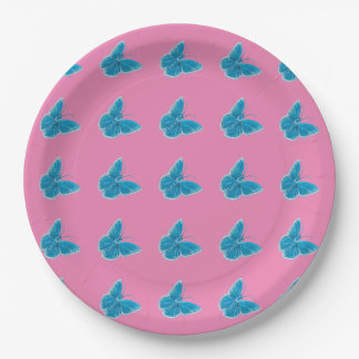 Blue Butterflies Fluttering Illustration Pattern Paper Plate