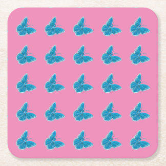 Blue Butterflies Fluttering Illustration Pattern Square Paper Coaster