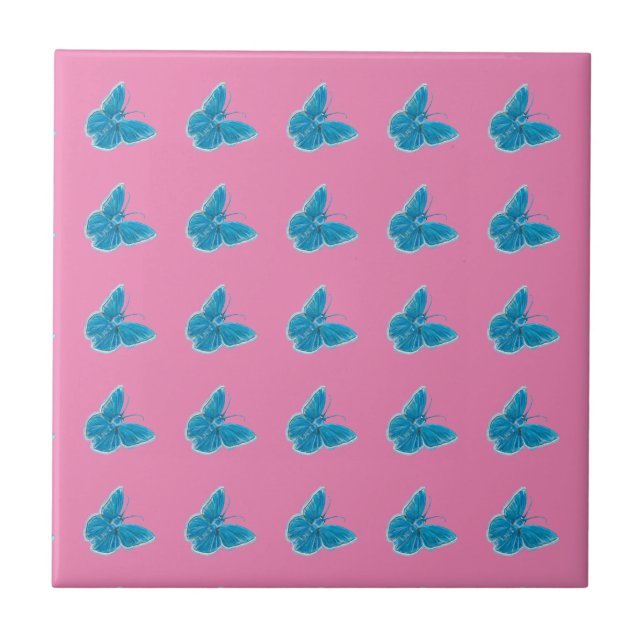Blue Butterflies Fluttering Illustration Pattern Tile (Front)