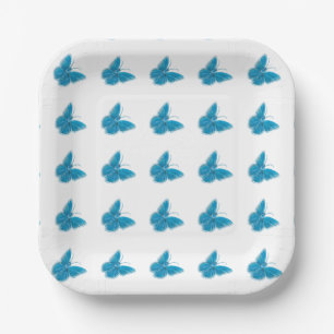 Blue Butterflies Fluttering Pattern Paper Plate