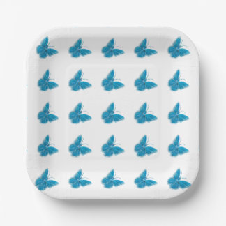 Blue Butterflies Fluttering Pattern  Paper Plate