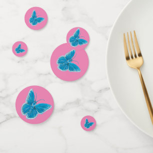 Blue Butterflies Fluttering Pattern Pink   Confetti