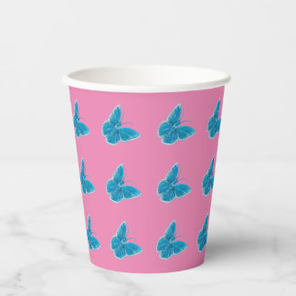 Blue Butterflies Fluttering Pattern Pink   Paper Cups
