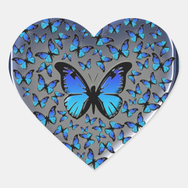 blue butterflies heart heart sticker (Front)
