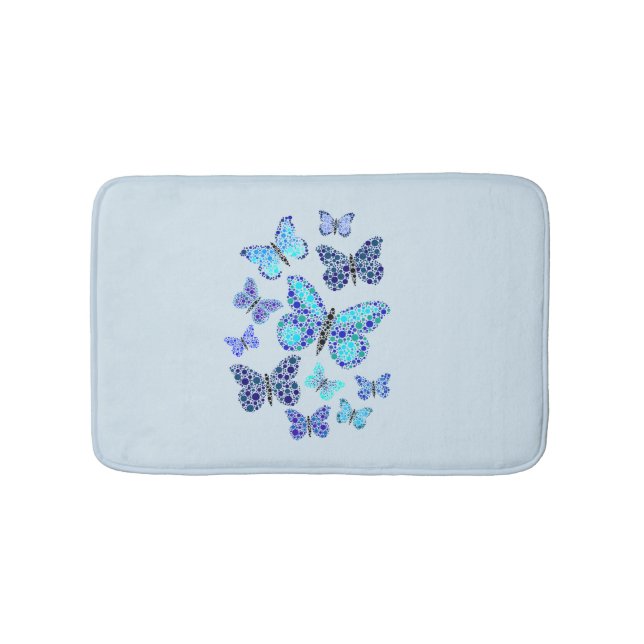 Blue Butterflies In Dots Bath Mat (Front)