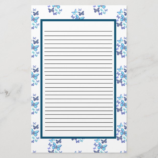 Blue Butterflies In Dots Stationery (Front)