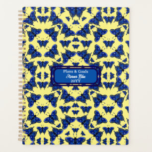 Blue Butterflies in Fun Playful Pattern on Yelow Planner