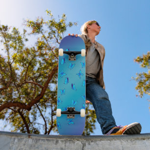 Blue Butterflies in Moonlight Skateboard