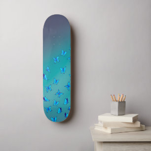 Blue Butterflies in Moonlight Skateboard