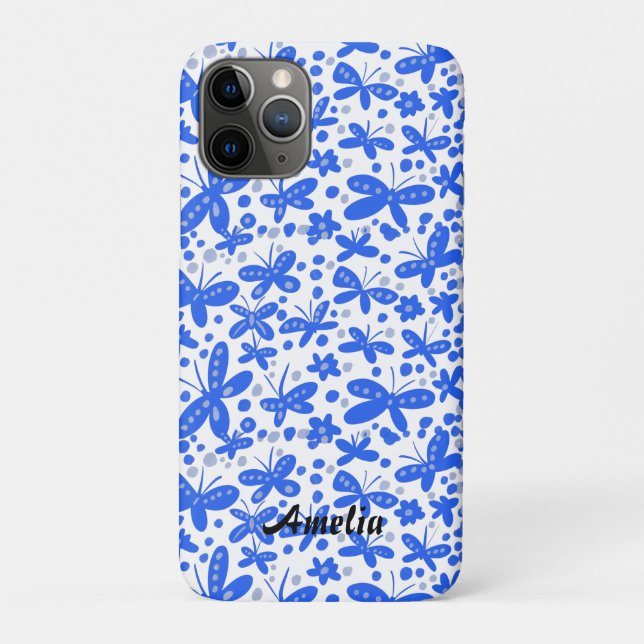 Blue butterflies iPhone wallet case (Back)