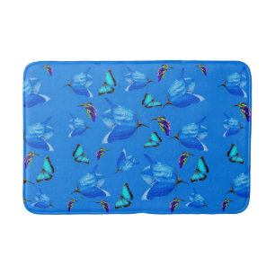 Blue Butterflies, Kingfishers, And Bell Flowers, Bath Mat