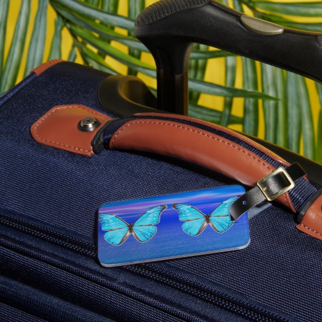 Blue Butterflies Luggage Tag (Front Insitu 3)