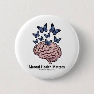 Blue Butterflies Mental Health Brain Psychology 6 Cm Round Badge