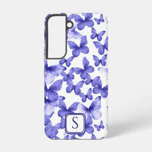 Blue Butterflies Modern Elegant Custom Monogram Samsung Galaxy Case