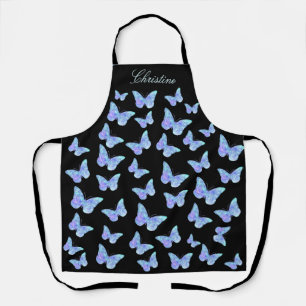 blue butterflies on black apron