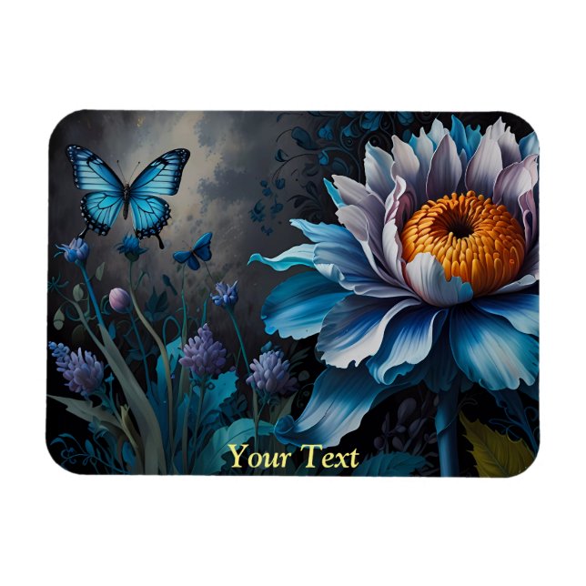 Blue Butterflies on Orange Bloom Magnet (Horizontal)
