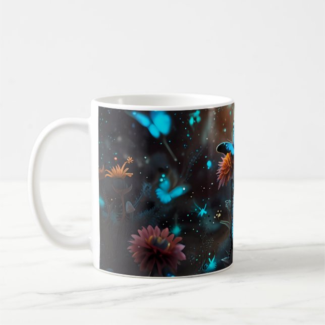 Blue Butterflies on Orange Plants Coffee Mug (Left)