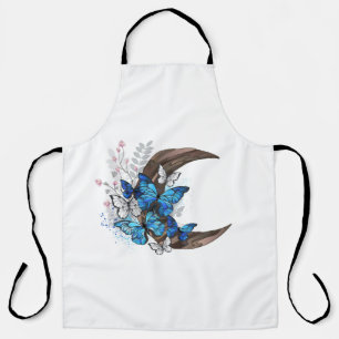Blue butterflies on wooden crescent apron