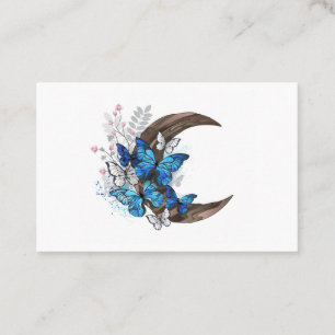 Blue butterflies on wooden crescent business card