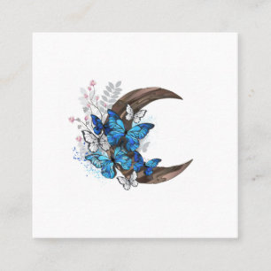 Blue butterflies on wooden crescent calling card