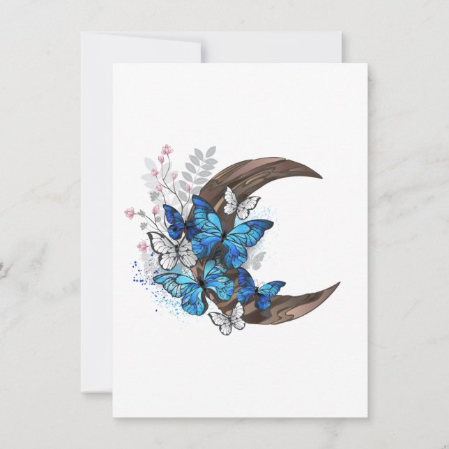 Blue butterflies on wooden crescent card (Front)