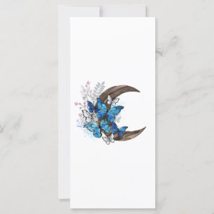 Blue butterflies on wooden crescent card