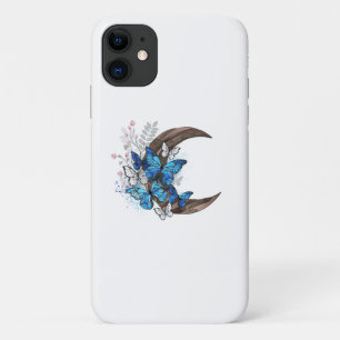 Blue butterflies on wooden crescent iPhone 11 case