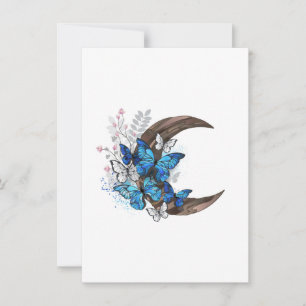 Blue butterflies on wooden crescent invitation